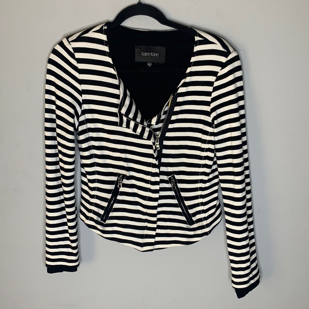 Karen Kane blacks white stripe moto jacket M